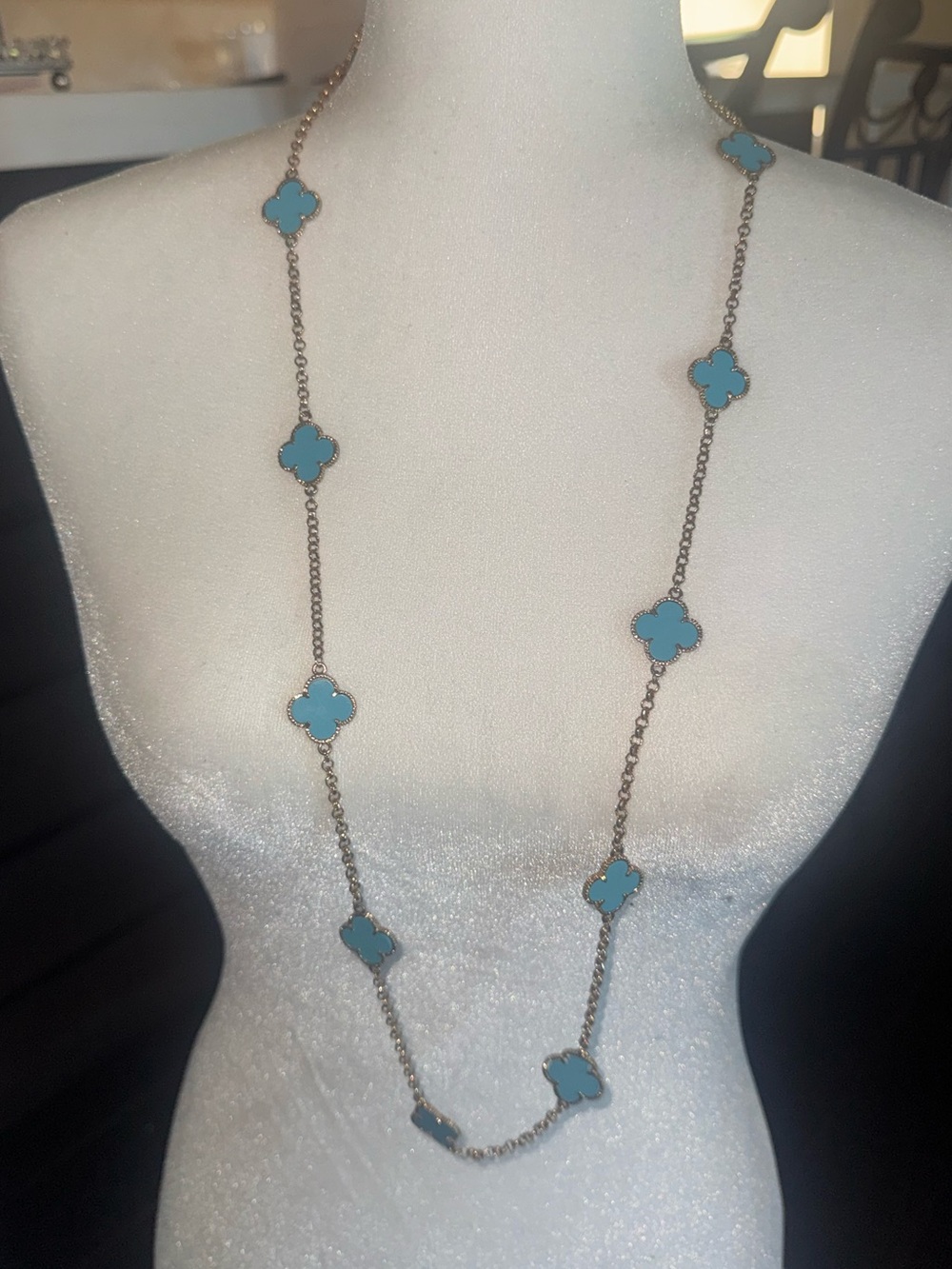 Long Turquoise Clover Station Necklace Women's Jewelry belt choker designer 38”
